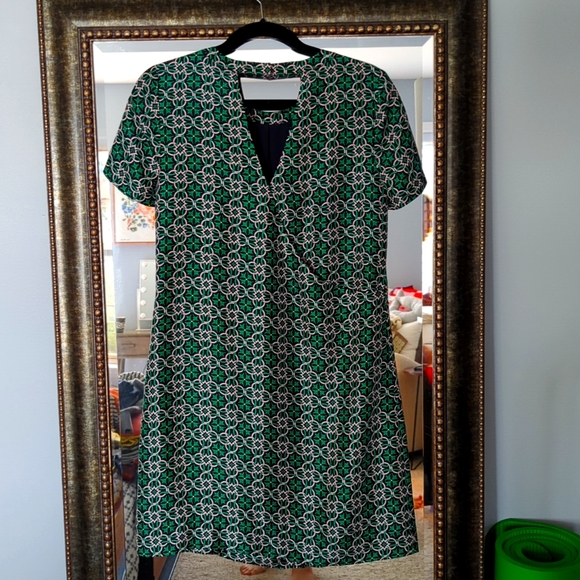 JCrew Slip Dress, 100% Silk + Lined, Fun Geometric Pattern, Size 6 - Picture 2 of 4